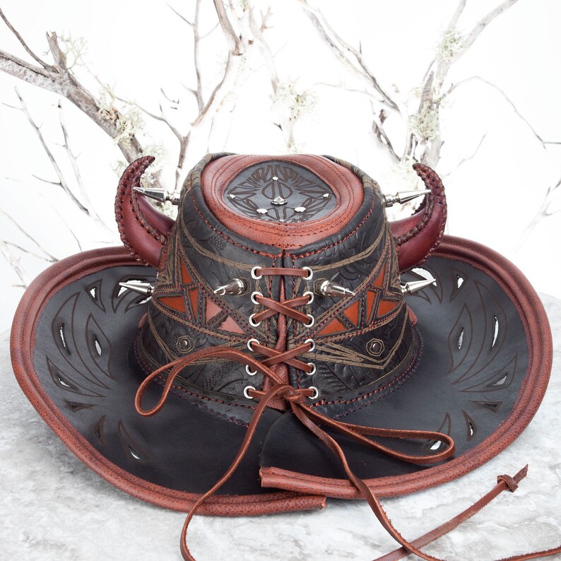 Devil Horns Diablo Windrider Leather Hat Wide Brimmed Etsy