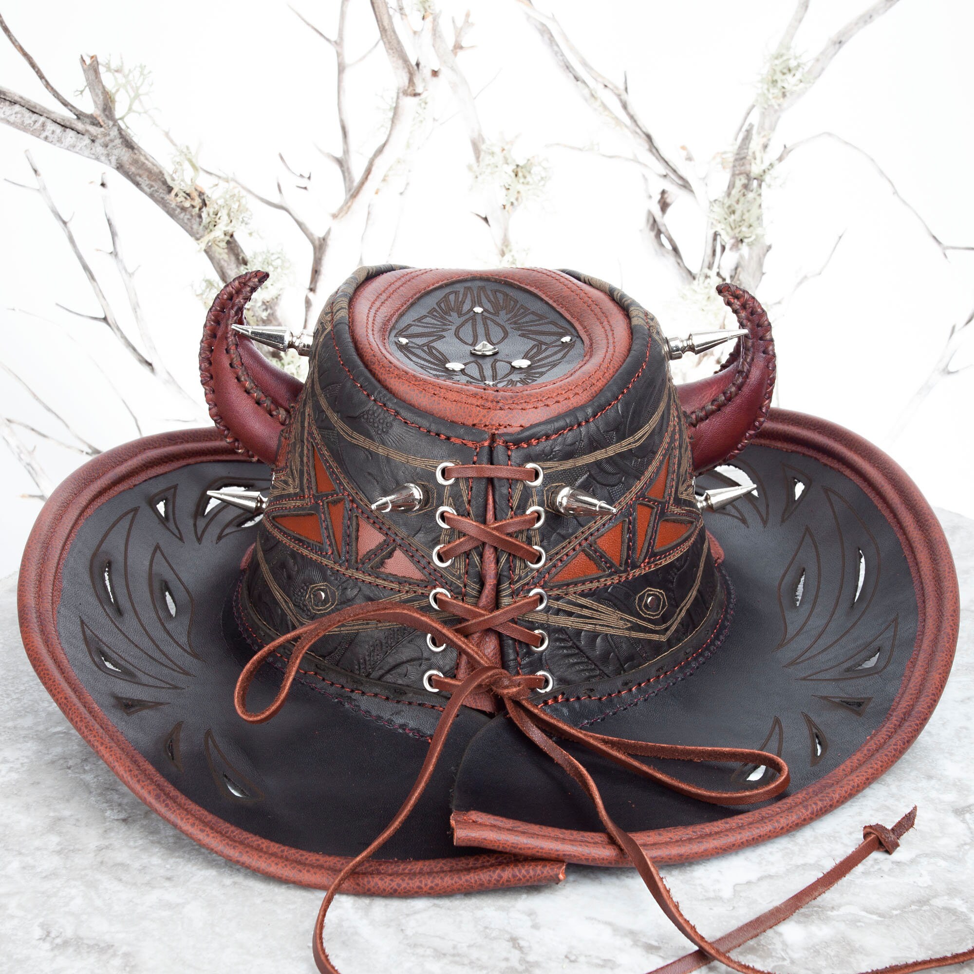 Devil Horns Diablo Windrider Leather Hat Wide Brimmed Etsy