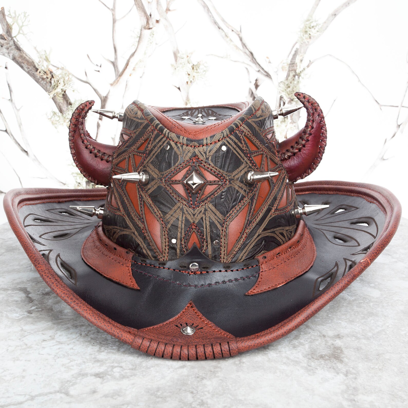 Devil Horns Diablo Windrider Leather Hat Wide Brimmed Etsy