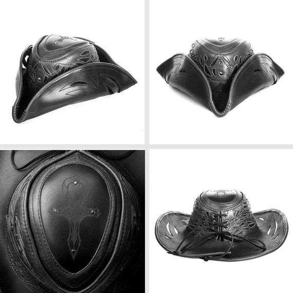 Black leather pirate hat Outlet