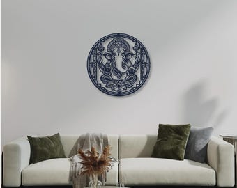 Lord Ganesha Metal Wall Art, Mandala Round Wall Decor, Spiritual Gift