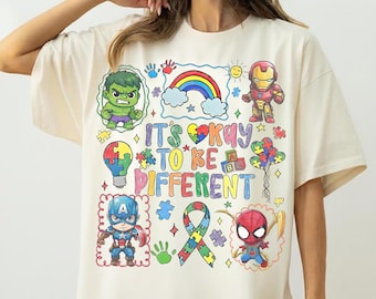 Camiseta infantil de Disney Marvel Vengadores para niños con autismo, camiseta de Hulk, Iron Man y Spider-Man para niños con autismo, cómic de Marvel, regalo de superhéroes de Marvel para niños con autismo.