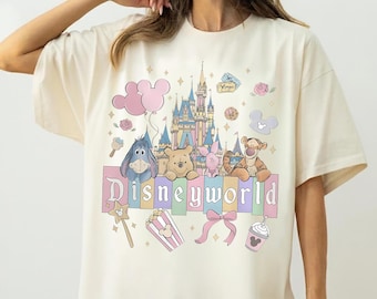 Camiseta retro del castillo de Disneyworld de Comfort Colors, camiseta para viaje de chicas a Disney, camiseta de Winnie the Pooh, Tigger, Piglet y Eeyore, camiseta para viaje de vacaciones a Disney