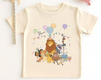 Personalized Name Age Lion King Birthday Balloon T-Shirt, Custom Disney Simba Timon Pumbaa Birthday Present Gift, Disneyland Family Trip Tee