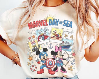 Camiseta divertida de Mickey y sus amigos en el Día del Mar de Marvel, camiseta del equipo de cruceros de superhéroes de Disney, camiseta de la línea de cruceros de los Vengadores, viaje familiar Wish Dream 2026