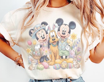 Camiseta de Pascua de Mickey y sus amigos con colores cómodos, camiseta de Pascua feliz, camisetas de viaje familiar de Pascua de Disney, camiseta de Pascua de Mickey y sus amigos