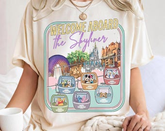 Camiseta "Bienvenido a bordo del Skyliner" de Disney 4 Park, camiseta "Mickey y sus amigos en el teleférico", camiseta de viaje familiar a Disneyland