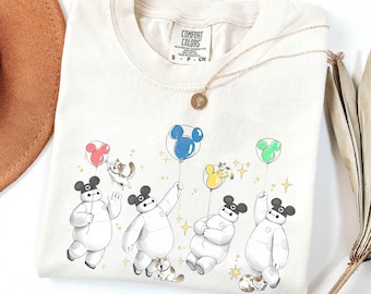 Camiseta Comfort Colors Baymax & Mochi Cats Emotions Mickey Balloons, Camiseta Baymax Mickey ears Big Hero 6, Kawaii Robot Moods, Viaje familiar a WDW