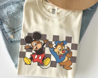 Camisa a cuadros de Mickey Donald con disfraz divertido de Disney, camiseta vintage de Double Trouble, camiseta de mejores amigos de Disney, WDW Disneyland Family
