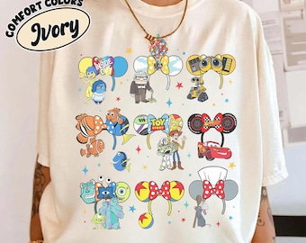 Camiseta de Coquette Bow de Disney Pixar con orejas de Mickey, camiseta de Toy Story, Inside Out, Monsters Inc., Cars y Brave Up, viaje familiar a Disneyland WDW