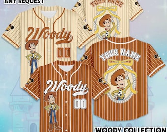 Anpassad Woody basebolltröja, personlig Disney Toy Story basebolltröja, matchande Disney-reseoutfit, födelsedagspresent