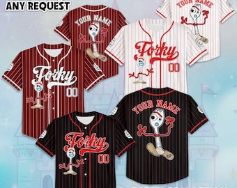 Camiseta de béisbol personalizada de Forky de Toy Story, camiseta de Forky de Disney Toy Story, camiseta de béisbol de Disney, regalos deportivos para fanáticos.