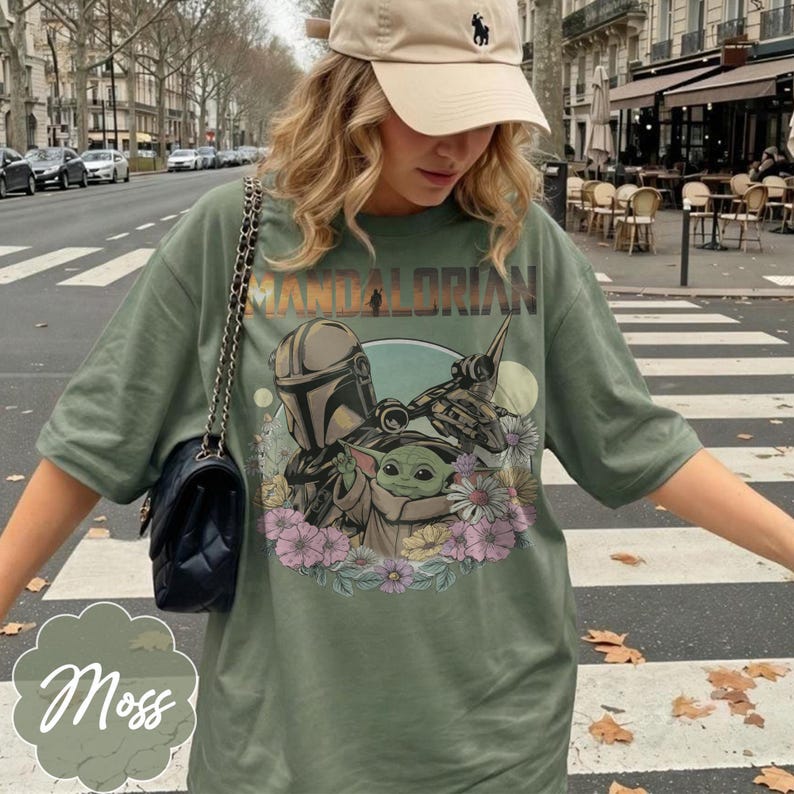Vintage Mandalorian Grogu-skjorta, This Is The Way-tröja, Star Wars-blommig skjorta, Galaxy's Edge Disney-semestertröja, pappa-julgästtröja bild 4
