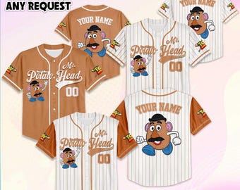 Camiseta de béisbol personalizada de Mr. Potato Head, camiseta de béisbol personalizada de Disney Toy Story, atuendo a juego para viaje a Disney, regalo de cumpleaños de Disney