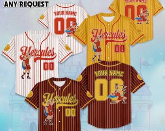 Camiseta de béisbol personalizada de Hércules adulto, camiseta personalizada de Hércules de Disney, atuendo familiar Disney a juego