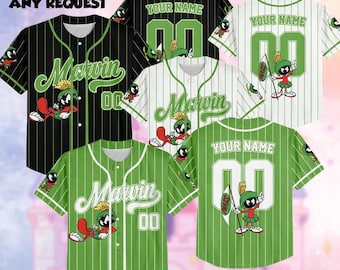 Camiseta de béisbol personalizada de Marvin el Marciano, camiseta personalizada de Marvin, regalo para fans, camiseta familiar a juego.