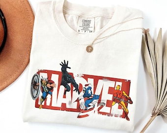 Camiseta retro de Disney Marvel Avengers con el logotipo de color cómodo, camiseta de cómic de Iron Man y Thor, camiseta a juego de superhéroes de Marvel, regalo para fans del MCU