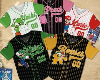 Camiseta de béisbol personalizada de Super Mario, camiseta a juego para la familia Mario, atuendo para fiesta de cumpleaños, Luigi, Yoshi, Toad, Bowser, Peach, Donkey Kong