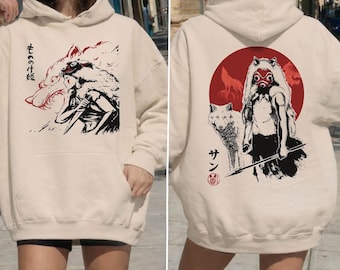 Vintage Prinsessan Mononoke-skjorta, tröja, hoodie, Studio Ghibli-karaktärsskjorta, present till animeälskare, japansk streetwear-tröja från Y2K