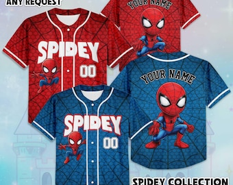 Camiseta de béisbol personalizada de Spidey, camiseta de superhéroe personalizada, atuendo de cumpleaños de Marvel, camiseta de Spider-Man, regalo para fanáticos