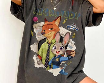 Camiseta de acuarela de Zootopia con lazo coqueto, camiseta de Judy Hopps, camiseta de Nick Wilde, camiseta retro de Zootrópolis de Disney, camiseta del viaje de la familia WDW 2026