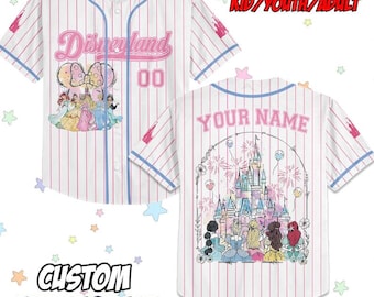 Anpassad Disney Princess basebolltröja med söta band, Disney Princess Coquette-tröja med rosett, Anpassad basebolltröja för barn, ungdom och vuxna
