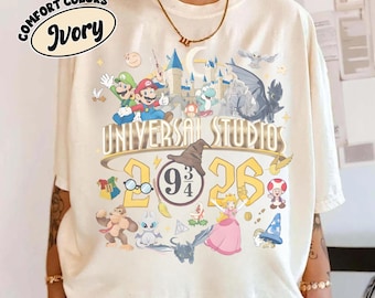 Vintage Universal Studios 2026 Comfort Colors-skjorta, Universal Studios Hollywood-resa-skjorta, Universal Orlando Resort-familjesemesterskjorta