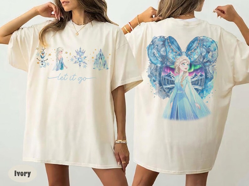 Frozen Elsa Disney Oversized Graphic Tee, Let It Go Princess Shirt, Magical Fantasy Cartoon Tee, Gift for Women and Girls image 3