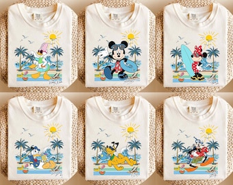 Camiseta de verano Disney con colores retro y cómodos, camiseta de vacaciones de Mickey y sus amigos, camiseta vintage a juego para viaje familiar 2026, regalo para crucero tropical
