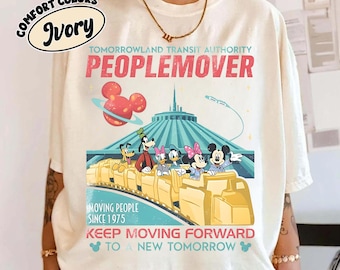 Vintage Disney Mickey och vänner Space Mountain Comfort Colors-tröja, Tomorrowland Transit Authority People Mover-tröja, Fortsätt framåt