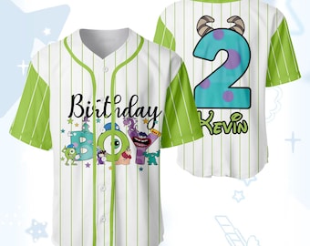 Camiseta de béisbol personalizada de Monster Inc. para niño, camiseta de fiesta de cumpleaños familiar de Monster, camiseta de cumpleaños personalizada de Monster