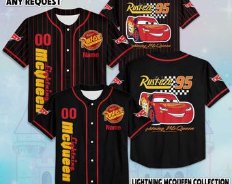 Camiseta de béisbol personalizada de Rayo McQueen, camiseta de béisbol personalizada del equipo Disney Cars, atuendo a juego para viaje a Disney, regalo de cumpleaños