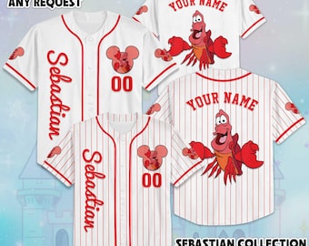 Anpassad Sebastian basebolltröja, personlig Disney Den lilla sjöjungfrun-tröja, basebolllagsoutfit