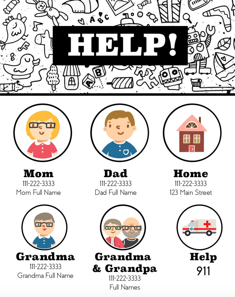 custom emergency poster for kids in case of emergencycontact etsy