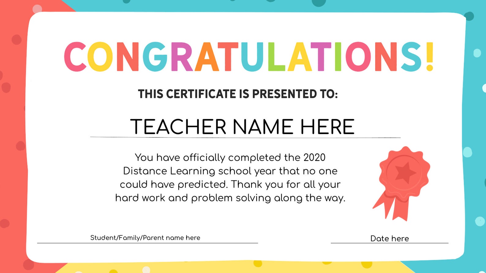 Parent and Teacher Certificates for 2020 Distance Learning Etsy