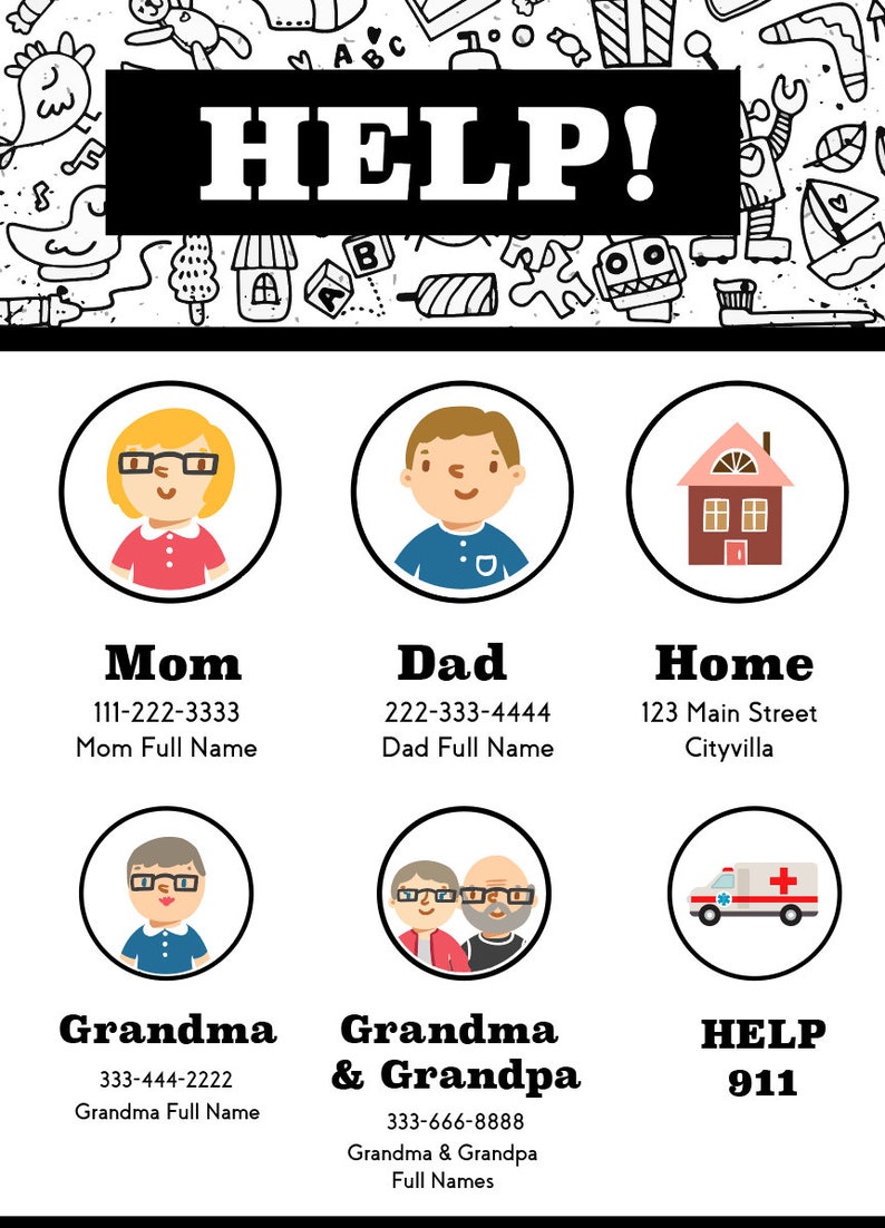 custom emergency poster for kids in case of emergencycontact etsy