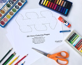 DIY Printable 3D Dice Coloring Page - Instant Download - Giant D20