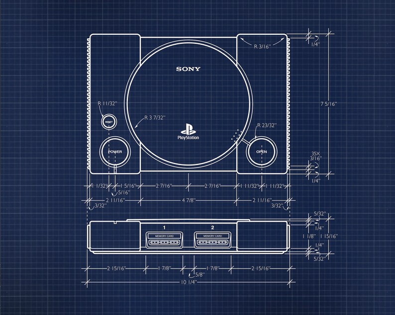 Two Print PS1 Gift Set Blueprint Video Game Decor Etsy