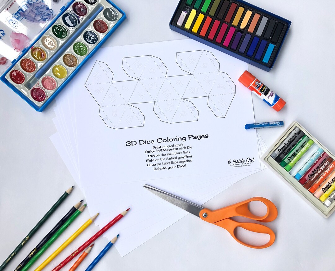 DIY Printable 3D Dice Coloring Page - Instant Download - Giant D20 - Etsy