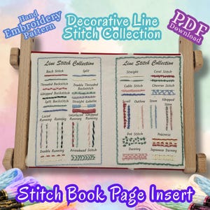 Dekorativ linjestygnsboksida – Tryck på tyg – Handbroderimönster – Kollektion med 25 stygn – DIY