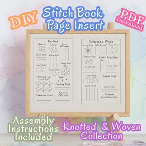 Knotted and Woven Stitch Book Page – Hand Embroidery Pattern – Fabric Stitchbook Insert – Digital Download
