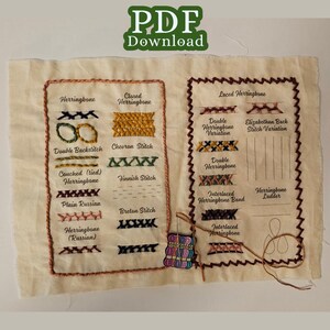 Herringbone Stitch Collection – Stitch Book Page – Embroidery Tracing Pattern – Digital Download