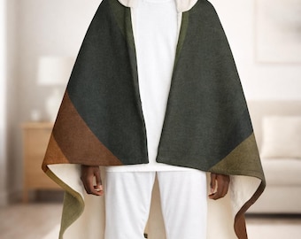 Earth Tone Geometric Hoodie  Blanket | Cozy Fleece Wearable Throw | Warm Hooded Blanket for Home