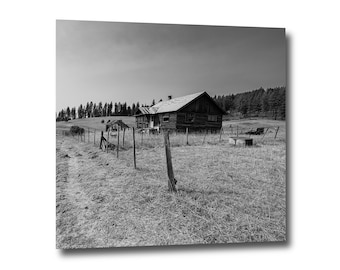 Black and White Cabin Photography | Rustic Oregon Ghost Town Wall Art | Historic Homestead Print | High-Definition Metal Print, & Canvas