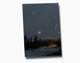 Winter Nightscape Photography | Ethereal Starry Sky Wall Art | Wallowa County Ranch House Print | High-Definition Metal Print