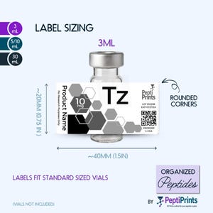 Personalized Peptide Labels • Waterproof Printed Vial Stickers • Custom Text for 3mL 10mL 30mL Bottles, Smudge-Proof Organized Tag • Hexagon image 4