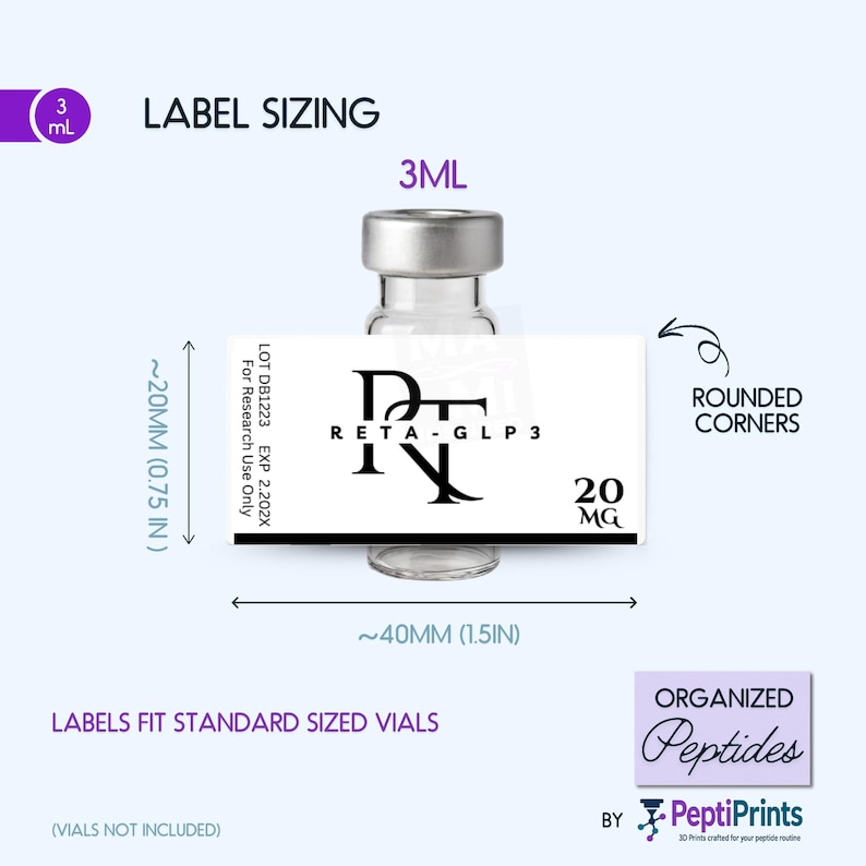 Reta Label Personalized Vial Labels 3ml • Waterproof Research Labels • Modern ...