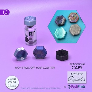 Hexagon Peptide Vial Cap Cover 3mL • Bottles Won't Roll off Counter • Color-Coded Vial Lid • Slim Fit for Storage Rack • Reusable Vial Cover