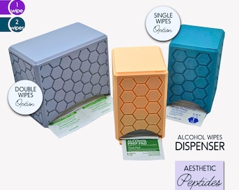 Alcohol Wipes Dispenser • 3D Printed Lens Wipe Holder • Alcohol Swab Storage • Peptide Station Organizer •  Hexagon Decor Fits Standard Wipe