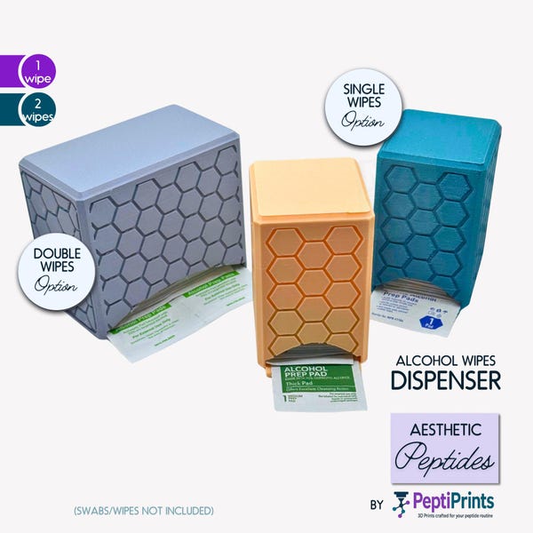Alcohol Wipes Dispenser • 3D Printed Lens Wipe Holder • Alcohol Swab Storage • Peptide Station Organizer •  Hexagon Decor Fits Standard Wipe